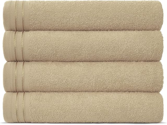 Lions Bath Towels - Set of 4 Bathroom Large Bath Sheets, 100% Luxury Cotton, 500 GSM 75X135CM, Highly Absorbent and Quick Dry Extra Large Bath Towel, Bathroom Accessory Set, Mocha