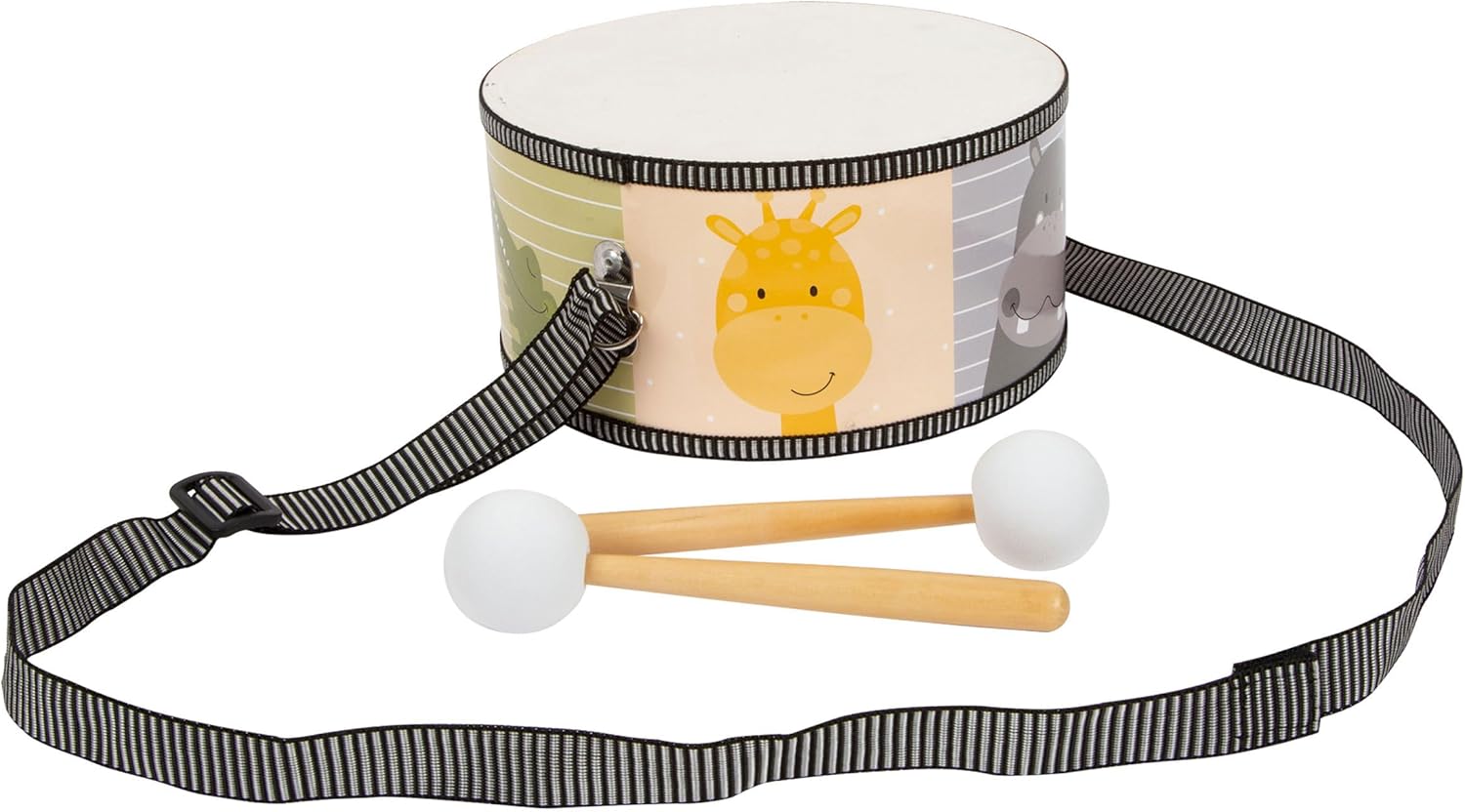small foot 11952 Colourful Wild Drum with Animal Motifs and Wooden Drum Beaters for Children from 3 Years