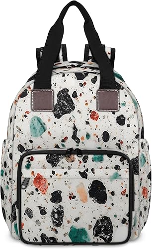 Bolsa de pañales estilo terrazo mochila multifuncional para madre y bebé, compartimento térmico, puerto de carga USB, gran capacidad, organizador