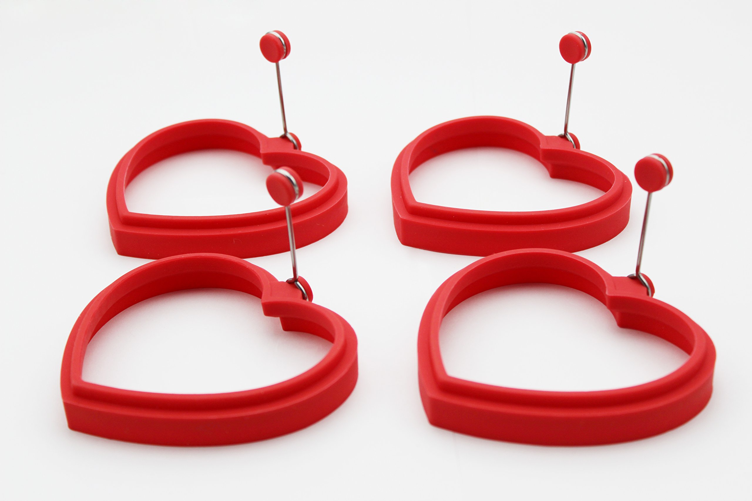 Molde para anillo de huevo y panqueques en forma de corazón, silicona reutilizable, rojo, formas perfectas para el desayuno de los niños (paquete de 4) 2