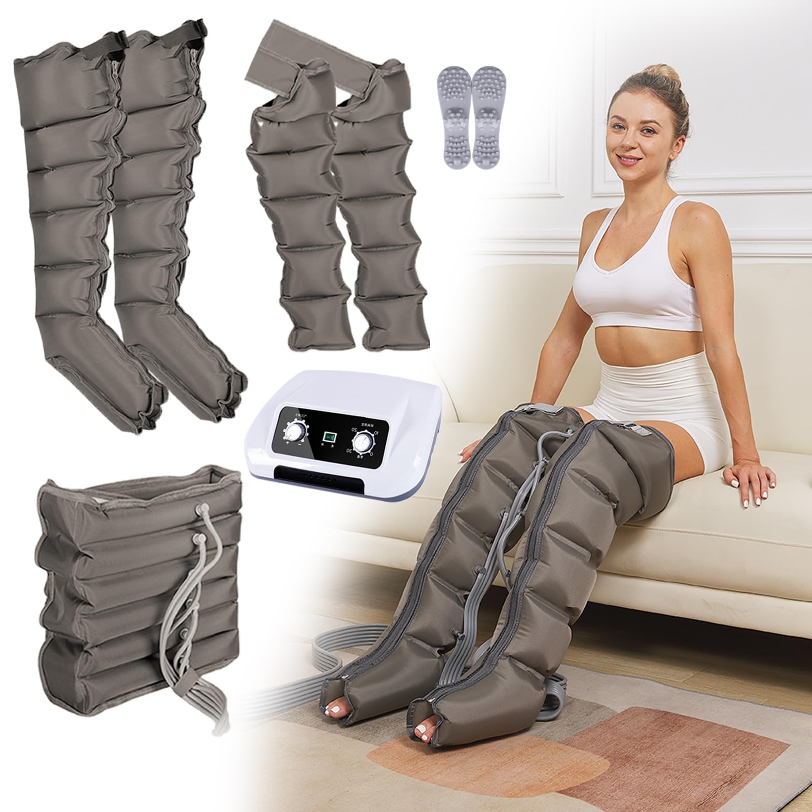 Pressoterapia Professionale per la casa Complete Home, massaggiatore Muscolare per Piedi e Gambe Stanchi | Drenaggio linfatico | Massaggiatore per Gambe con circolazione (Grigio, 2