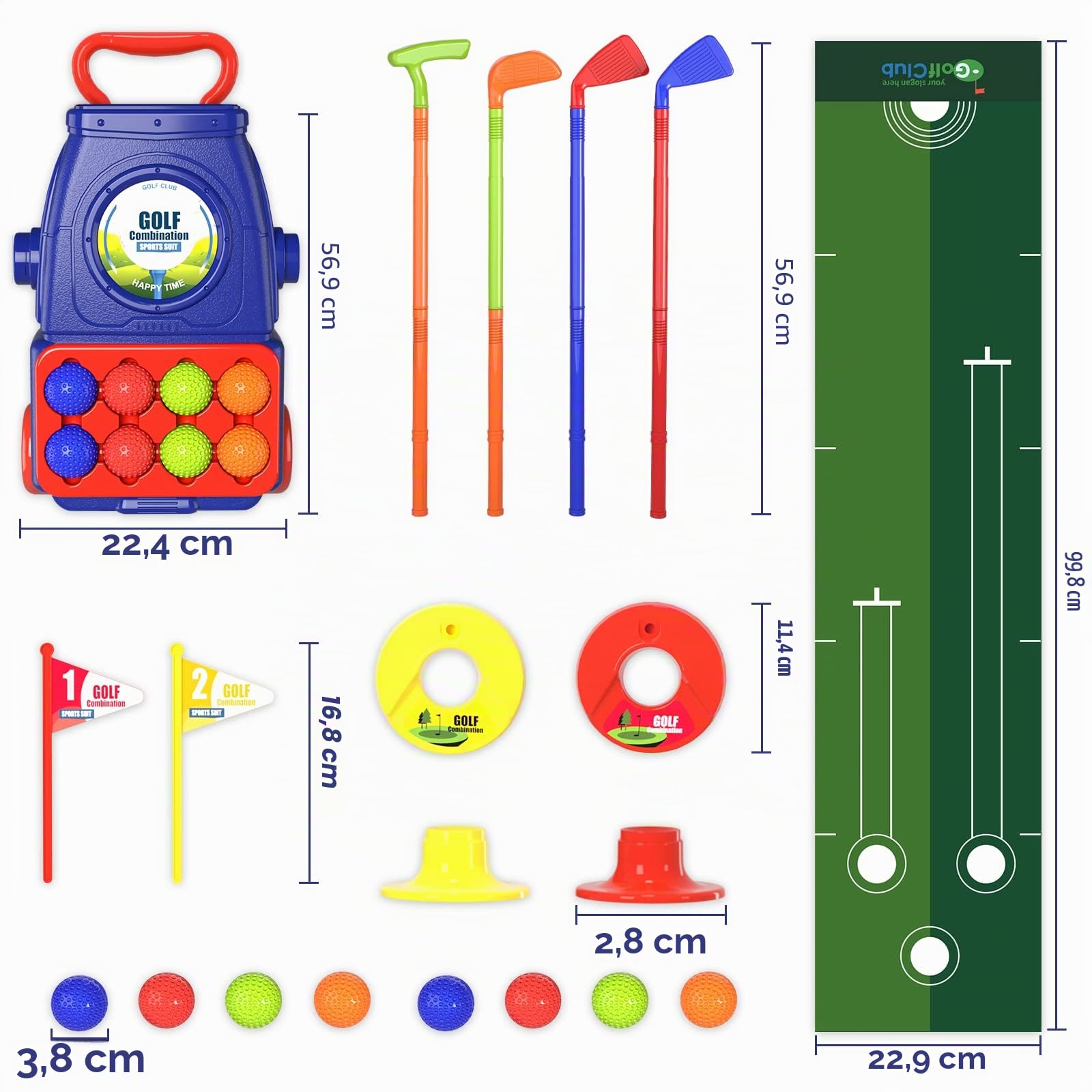 QDRAGON Juego de Golf para Niños, Mini Golf con 4 Palos de Golf, 8 Pelota de Golf, Carro de Golf, Juguetes de Golf Regalo para Infantil Niños, Niñas 3, 4, 5 6 Años