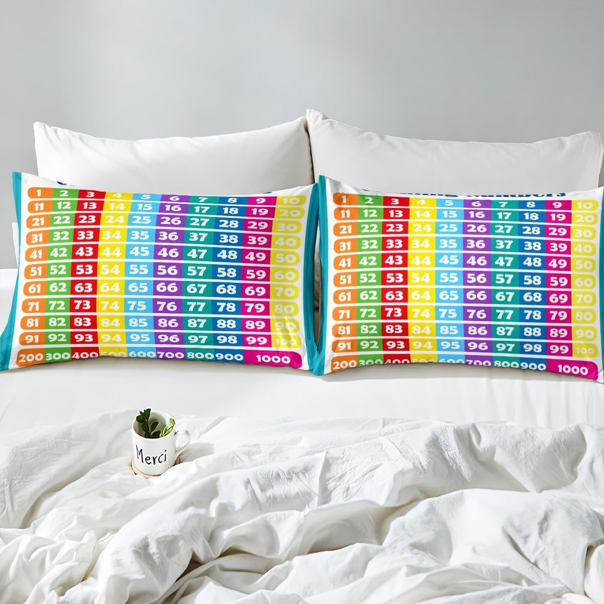 Numbers Alphabet Fitted Sheet Queen, Educational Learning Bedding Set for Kids Boys Girls Numbers Bed Sheet Set Learning Time Bed Cover (2 Pillow Cases and a Fitted Sheet)