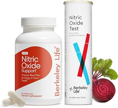 Berkeley Life Nitric Oxide Booster & Test Strips Starter Kit - 60 Capsules & 50 Test Strips - Nitric Oxide Supplements Helps Support Healthy Blood Pressure, Circulation & Cardiovascular Health