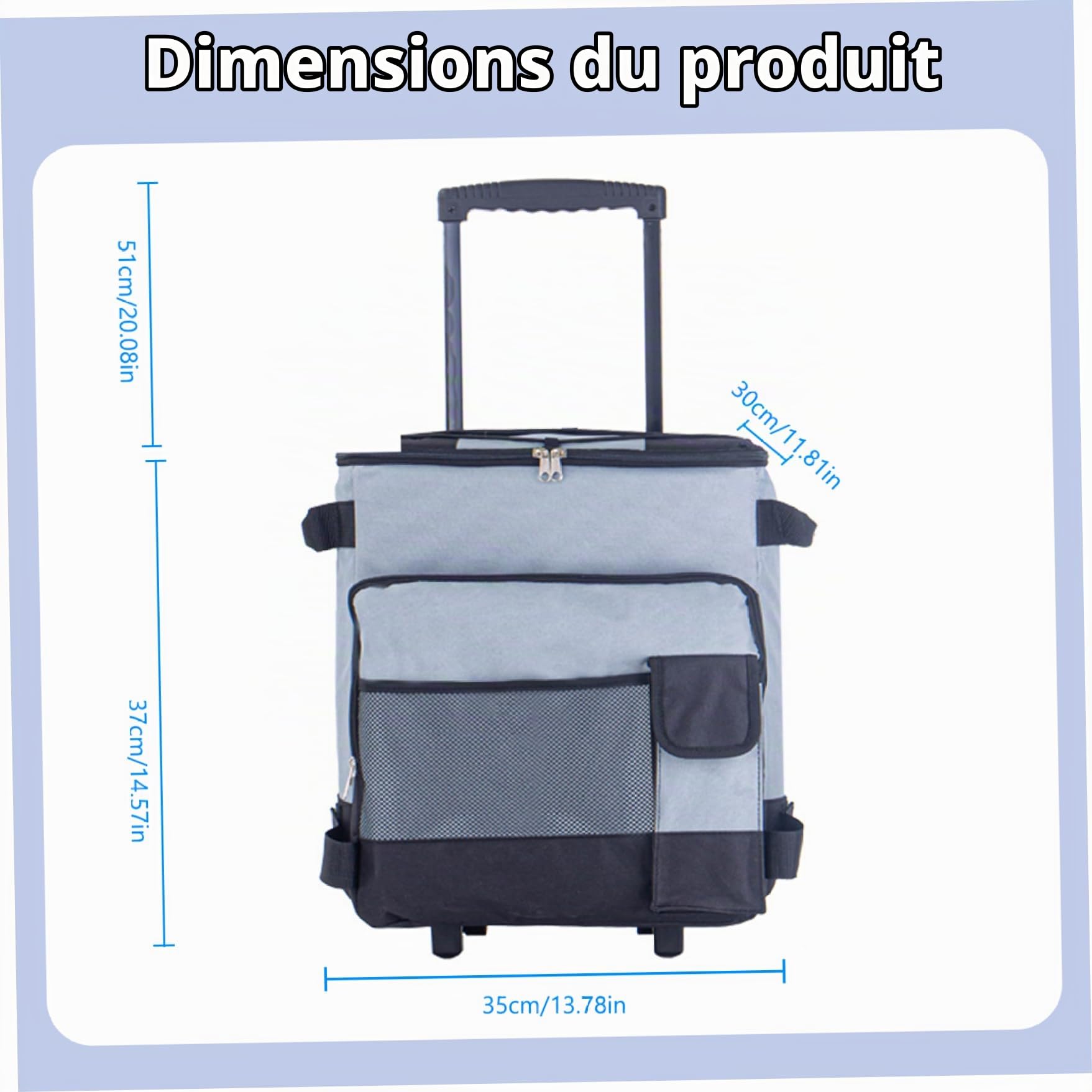 43L Grande glacière avec roues et traction, refroidisseur de plage portable gris avec roues refroidisseur de camping doux imperméable - refroidisseur à roulettes Chariot à pliage multiple refroidis
