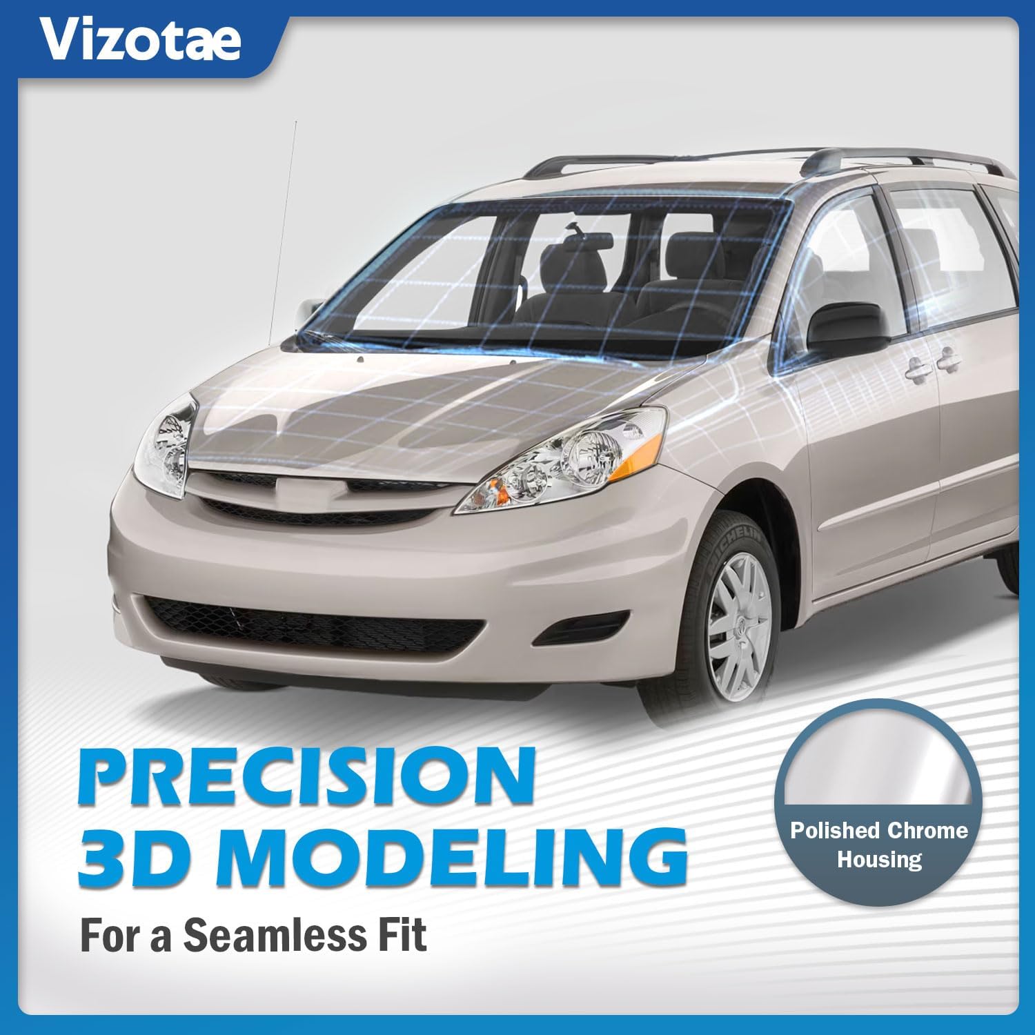 Headlights Assembly for 2006-2010 Toyota Sienna Minivan (All Trims: CE, LE, XLE) & Cargo Van Halogen Headlamp Replacement, High/Low Beam W/Bulbs, Driver & Passenger Side