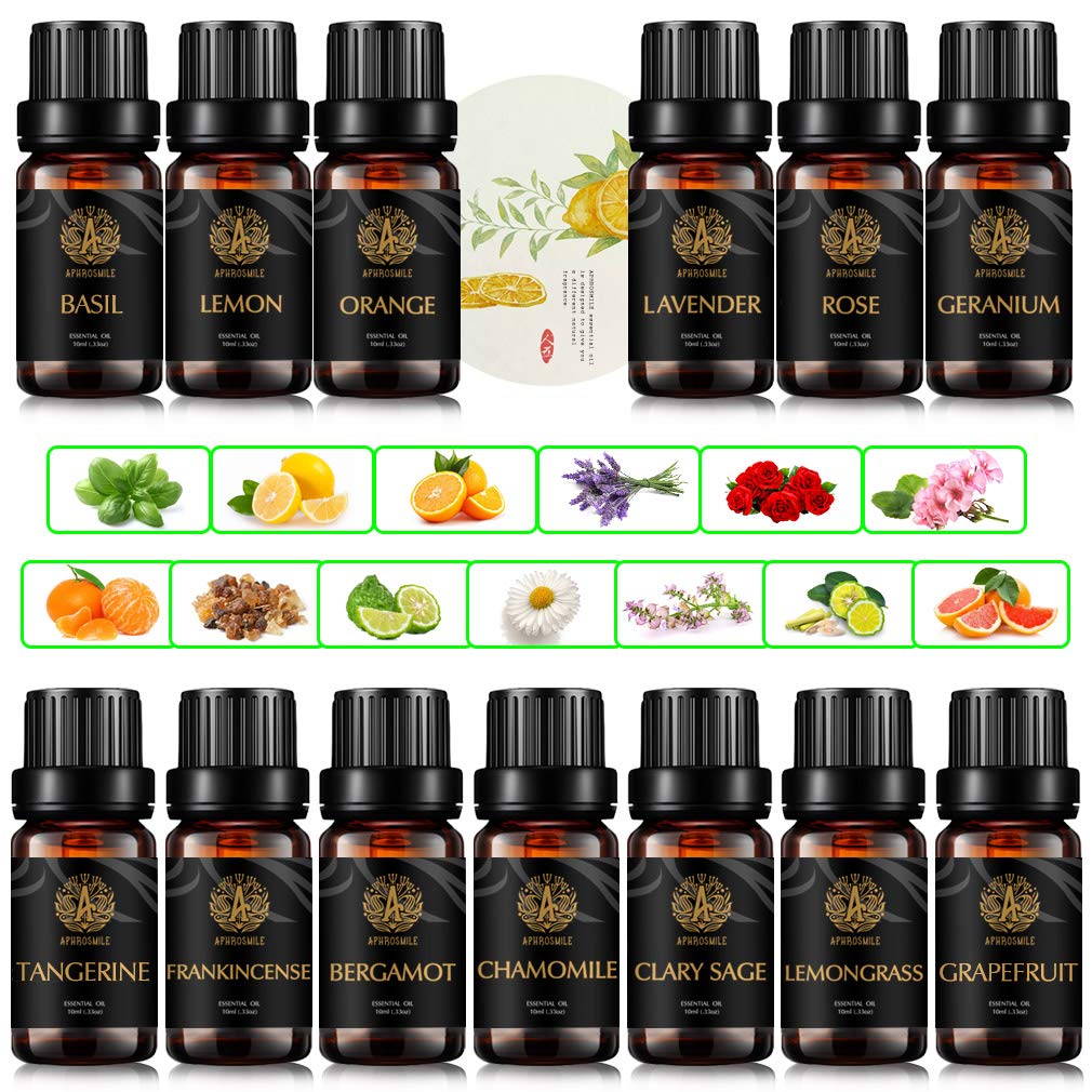 Aromatherapie Bergamotte ätherische Öle Set für Diffusor, 13x10ml 100% reines Basilikum ätherisches Öl Set für Hause, Tangerine ätherisches Öl Kit- Grapefruit, Orange, Rose Öle...