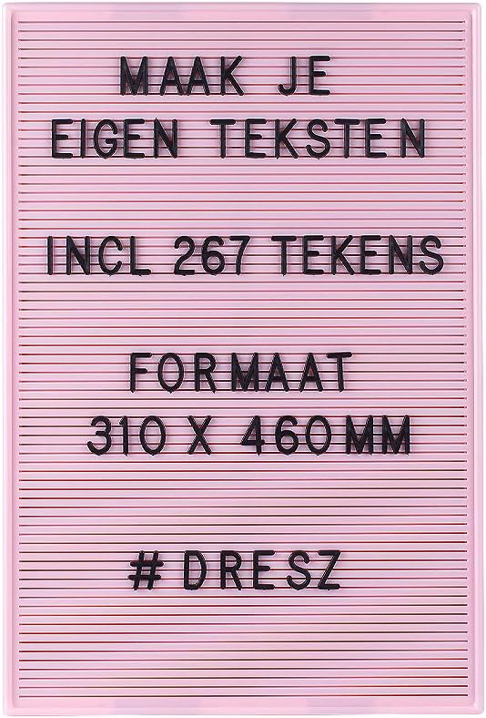 Dresz Trendy Pink Letter Board with Mounting Hooks, 12.2 x 18.1 x 0.5 inch, 267 Black Letters Numbers & Symbols, Retro Design
