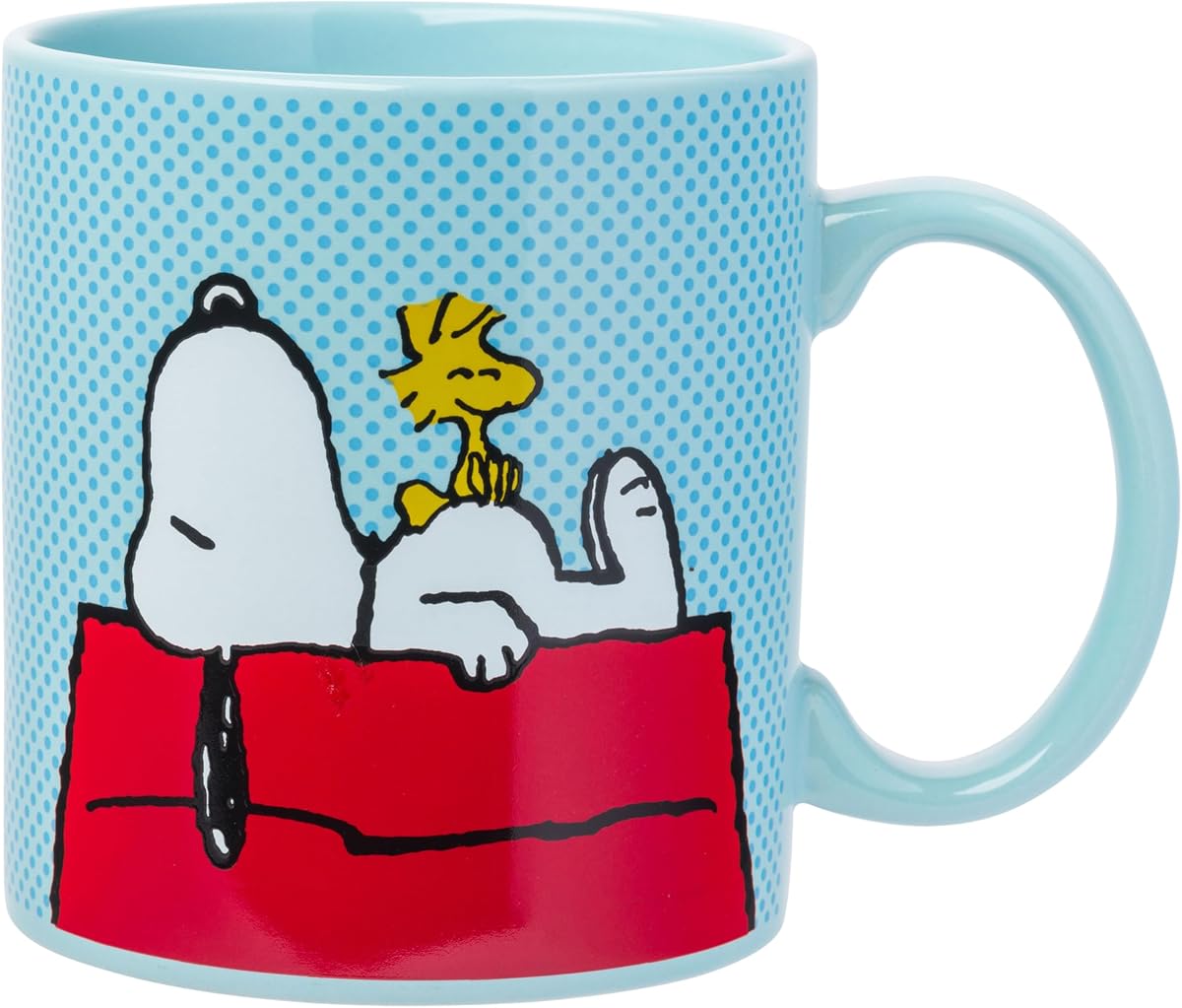 Silver Buffalo Peanuts Snoopy and Woodstock on House, Ceramic Mug, 20oz | Blue Dot Background, Coffee Cup, 0.59 Liters