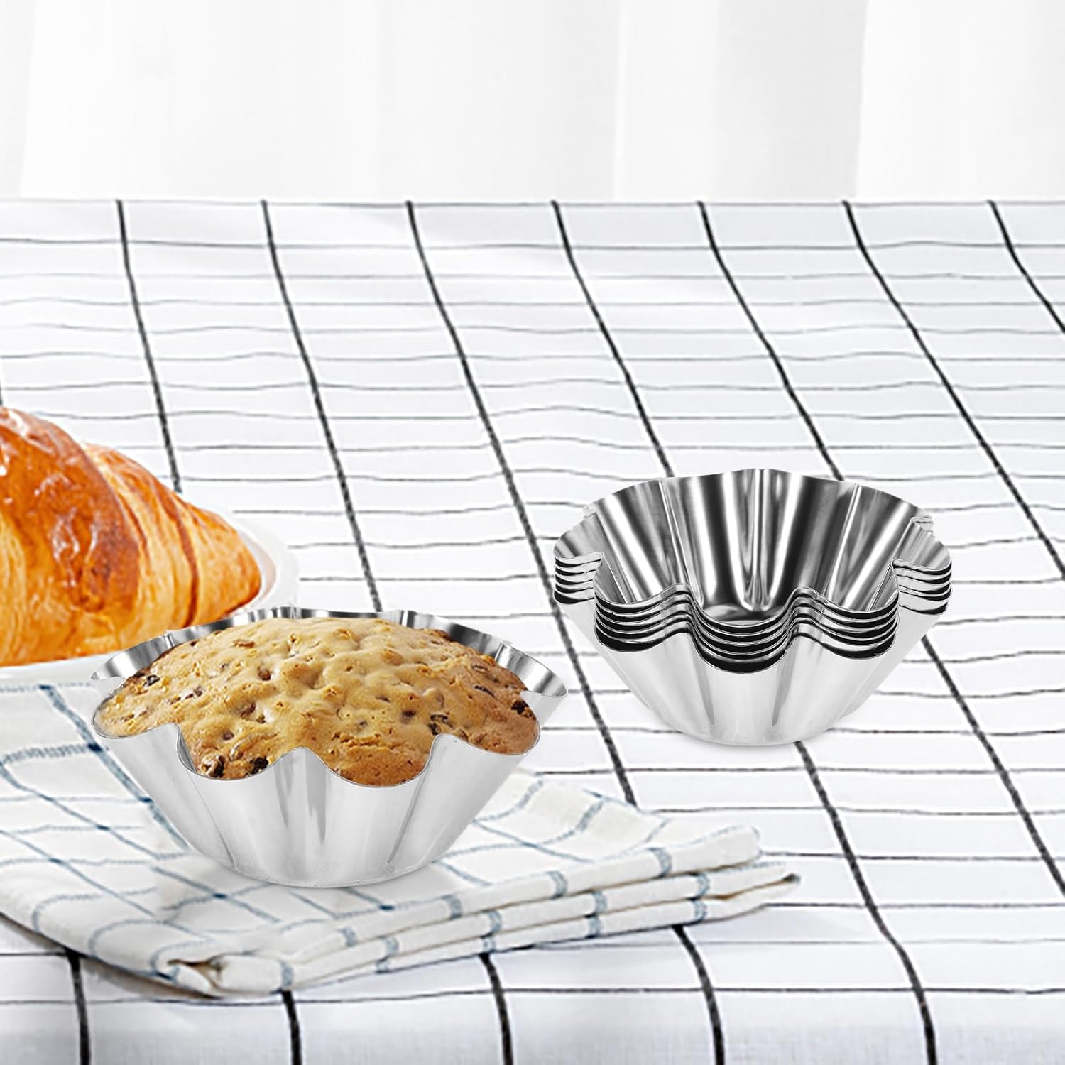 DOITOOL 12 pack Flower Tart Pans Non Stick Reusable Baking Molds for Egg Tarts Mini Cupcakes Muffins 2.40 X 2.40 X 0.90 in for Kitchen Diy Desserts and Party Use
