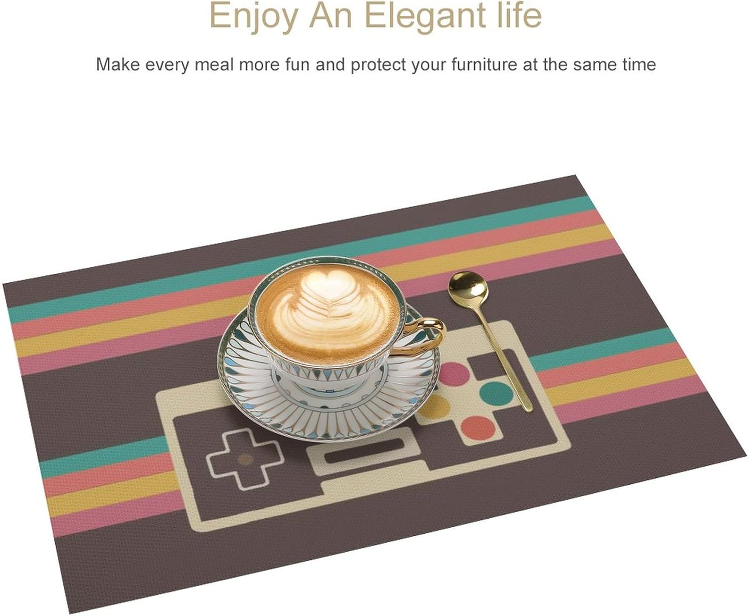 Retro Video Game Controller Printed PVC Placemats for Dining Table Heat Resistant Place mat Reusable Decorative