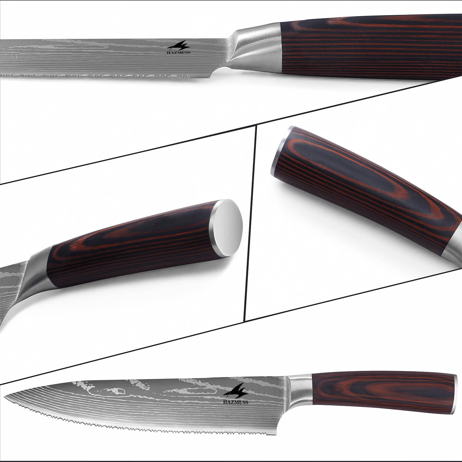 Coltello da Chef Seghettato 20,5 cm – Acciaio Inox ad Alto Carbonio, Manico in Legno Ergonomico – Ideale per Alimenti Congelati, Pane e Carne