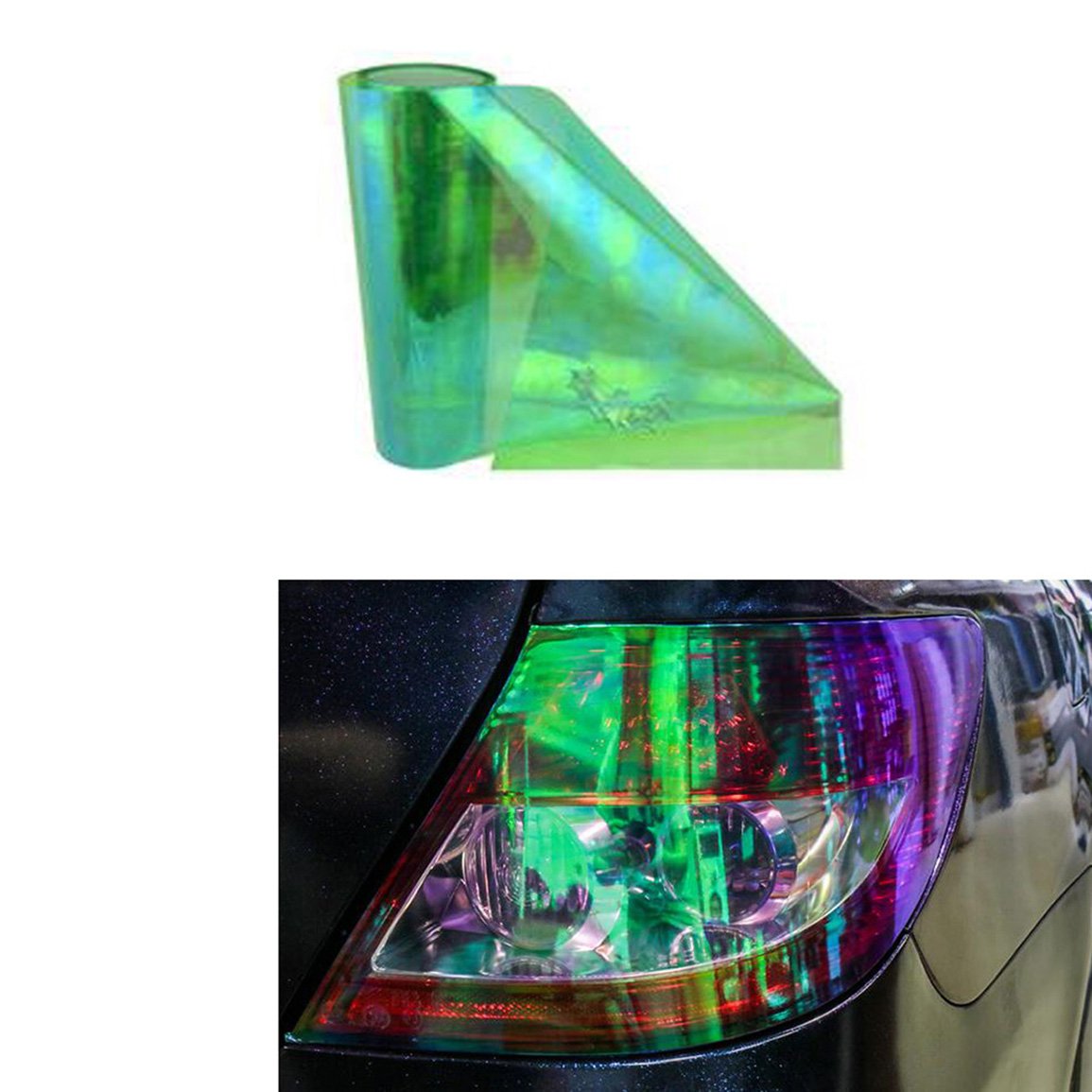 AZQKJ 200cm x 30cm Self Adhesive Headlights,Tail Lights,Fog Lights,Sidemarkers Tint Vinyl Film(Discolour Green)