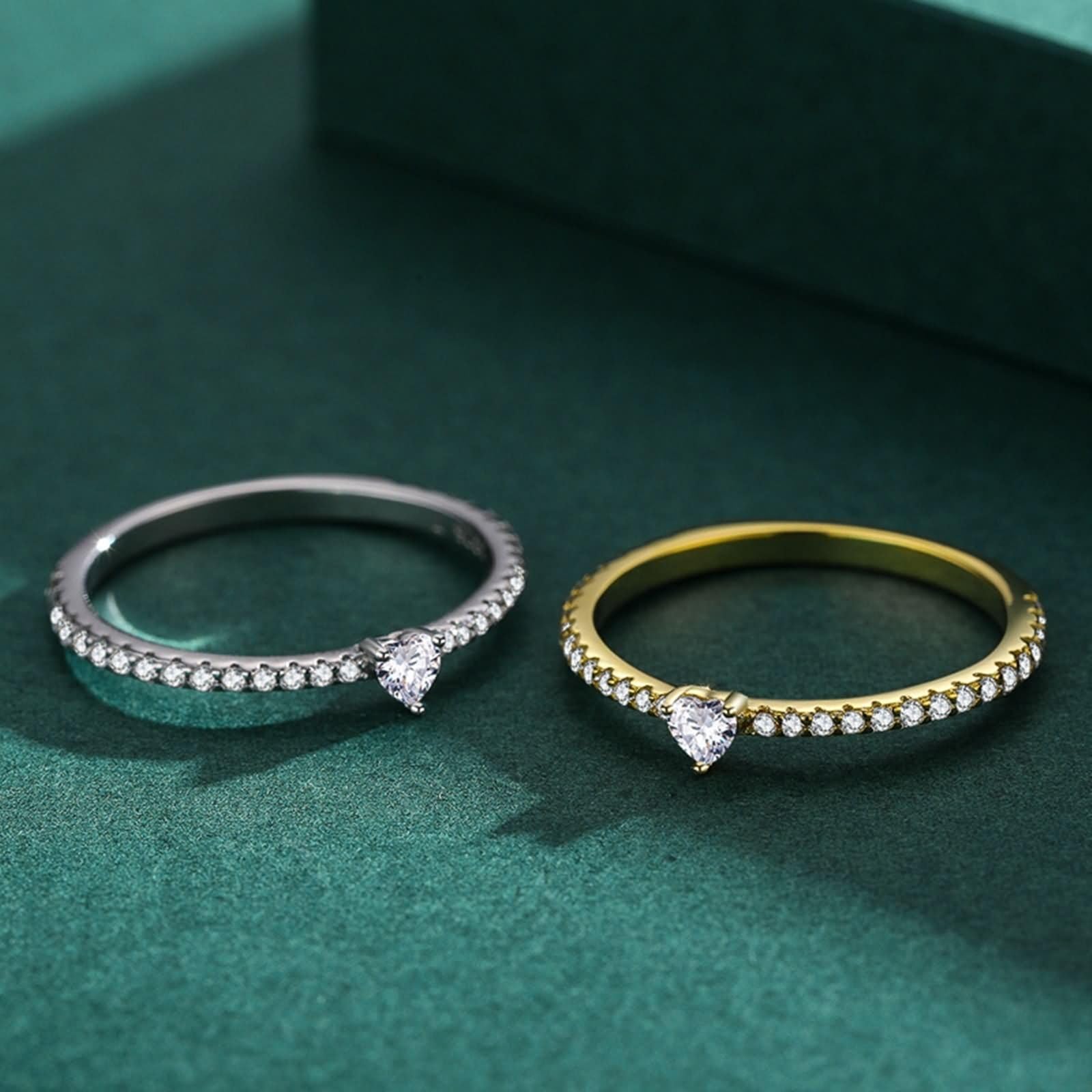 Fedine Fidanzamento Oro Bianco 9 K/14 K/18 K Donna, 3x3,5mm Cuore con Moissanite, Anello in Argento Eternity Donna