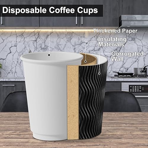 Miniatura 8 de PARACITY Tazas de café desechables de papel aislado, 16 onzas, paquete de 50 con tapas, ondulación de doble pared, para bebidas, viajes