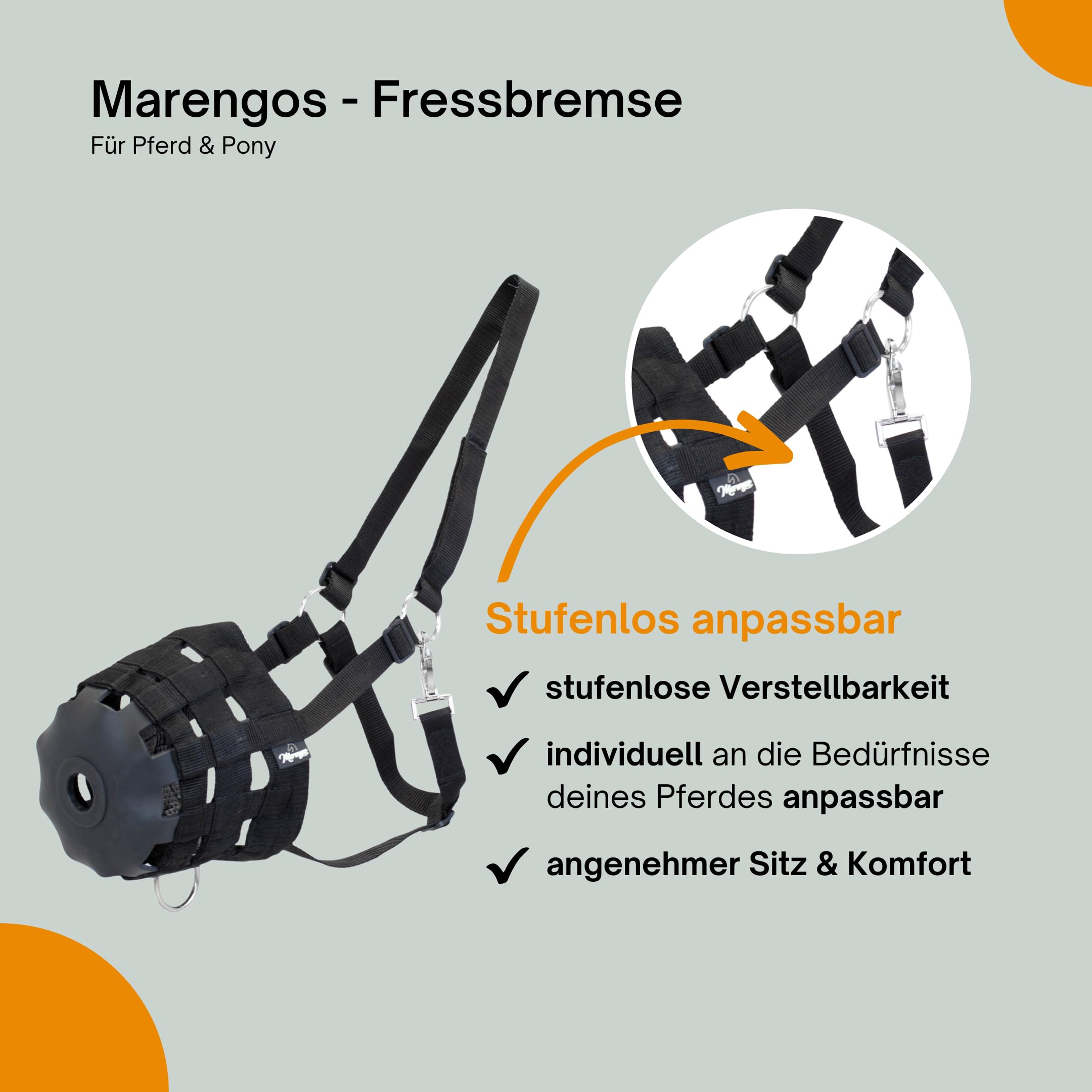 Fressbremse Pferd & Pony Maulkorb mit Fress-Schutz stufenlos einstellbar Weide-Maulkorb schwarz