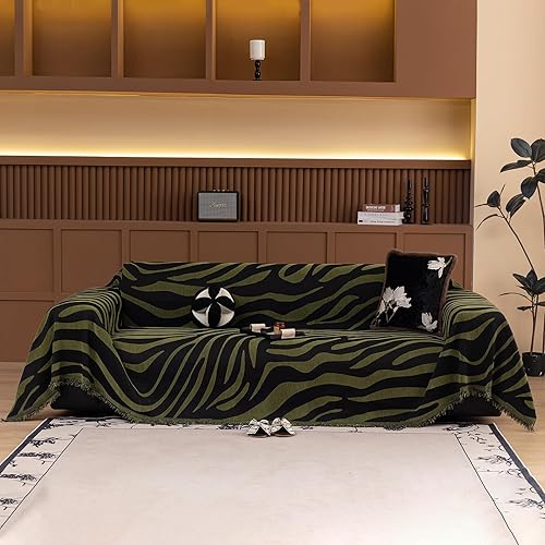 VClife Funda de sofá boho gruesa de chenilla suave para sofá de 2-3 asientos, funda deslizante para sofá moderno con rayas blancas y negras,