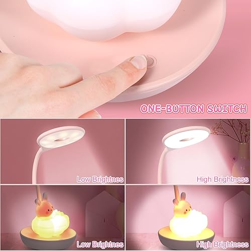 Miniatura 3 de MARZIUS Lámpara de escritorio LED de lectura con diseño de conejo lindo regulable y 5 niveles de brillo para niños, niñas, niños y adolescentes