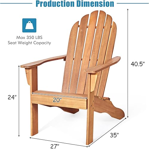 Miniatura 3 de Tangkula Silla Adirondack, silla de madera de acacia Adirondack, sillones para exteriores con asiento de listones, resistente a la intemperie, para