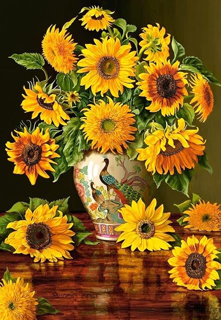 Foto 2 de 7 de Castorland C-103843 - Rompecabezas de 1000 Piezas, Girasoles en jarrón de Pavo Real, Multicolor