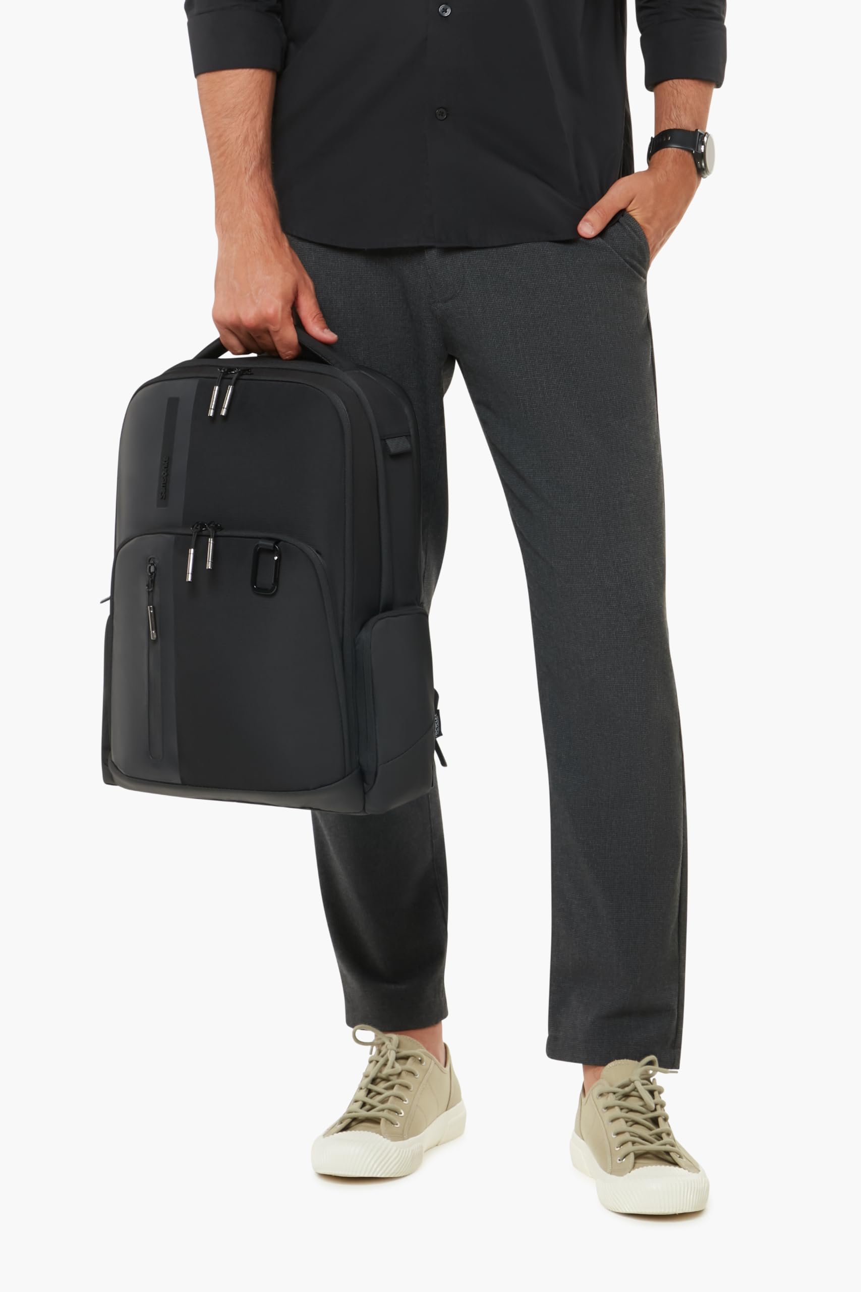 Samsonite Biz2Go Zaino per Laptop 15.6" Zaino Business da Uomo | Dettagli riflettenti, impermeabile, porta USB, cinghie pettorali rimovibili, scomparti per bottiglie, 44 cm, 22,5 l, nero
