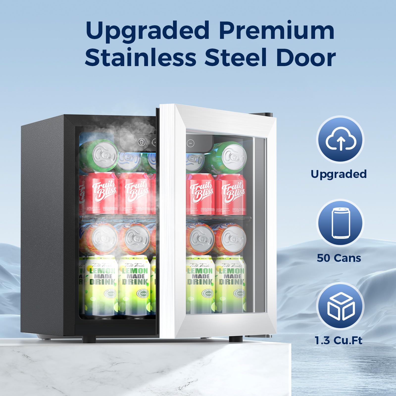 Beverage Refrigerator, 50 Cans Commercial Mini Fridge Cooler, 1.3 Cu.Ft With Glass Door, Adjustable Shelves, Digital Temperature Freestanding Small Drink Fridge Soda Beer Or Wine For Home Dorm Bar on Fridge.com - View 2