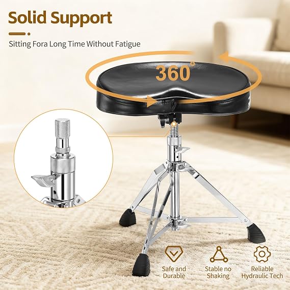 RIVVTA Drum Throne Drum Stool Adjustable Drum Seat Swivel Drum Chair Black