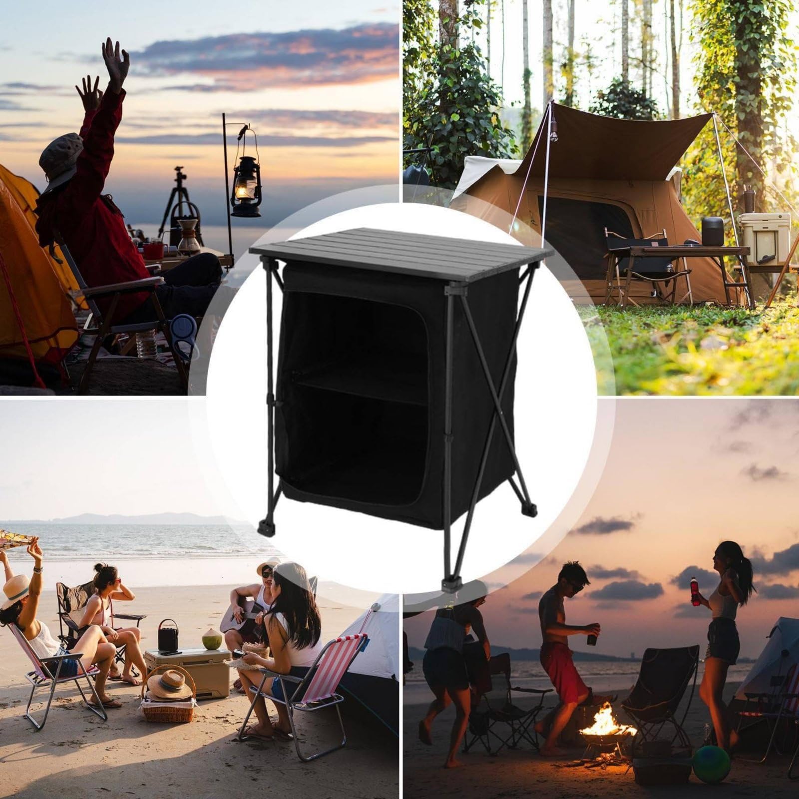 Armoire de Rangement Portable Table de Cuisine Pliable de Camping en Aluminium Pratique à Transporter pour le Rangement d'Ustensile Plein Air Pique-nique Séjour, Vert Armée