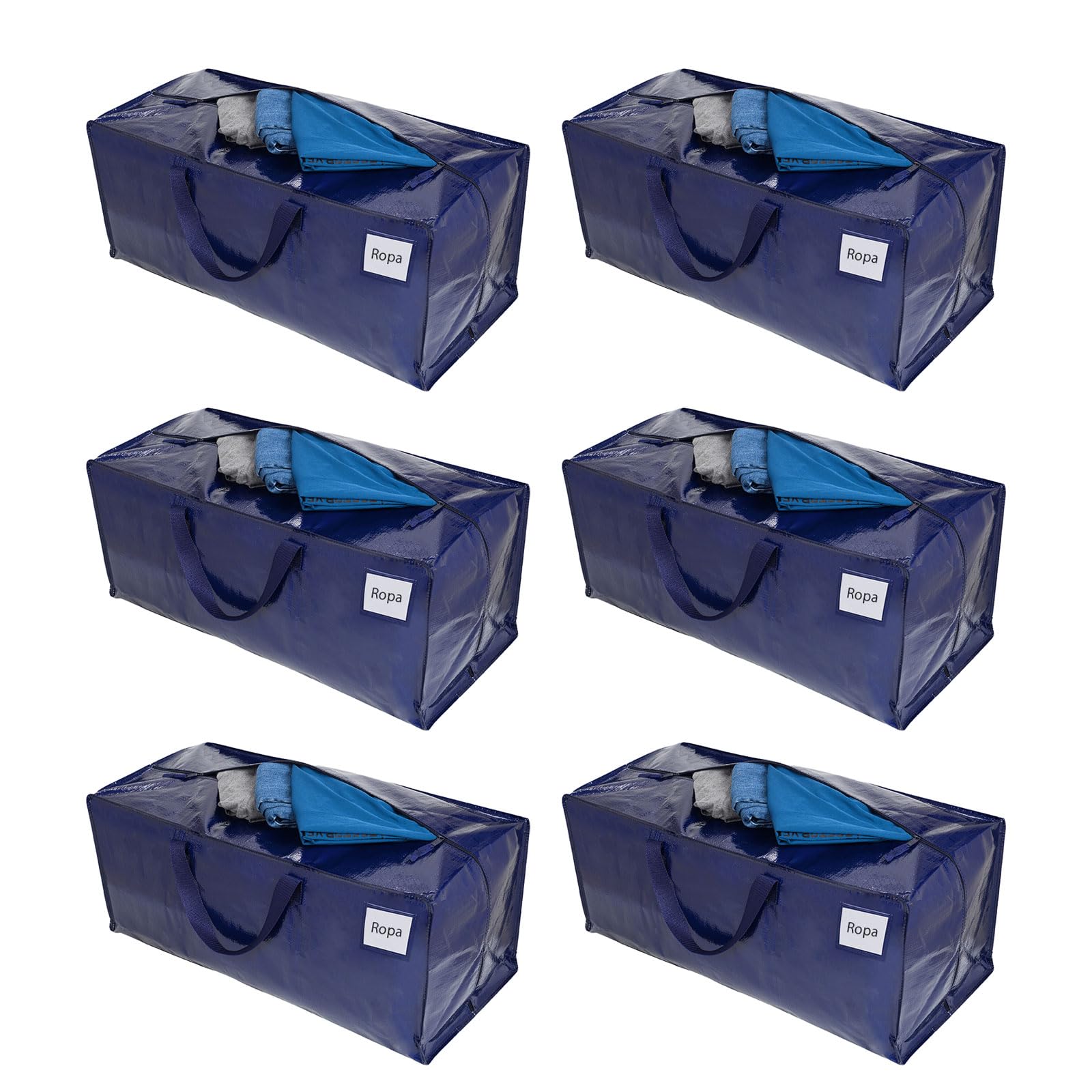 VENO Pack de 6 Bolsas de Mudanza, Almacenamiento Extra Grande con Correas de Mochila, Cremalleras y Asas Resistentes, Bolsas de Lavandería para Guardar Ropa y Embalar (Azul, Pack de 6)