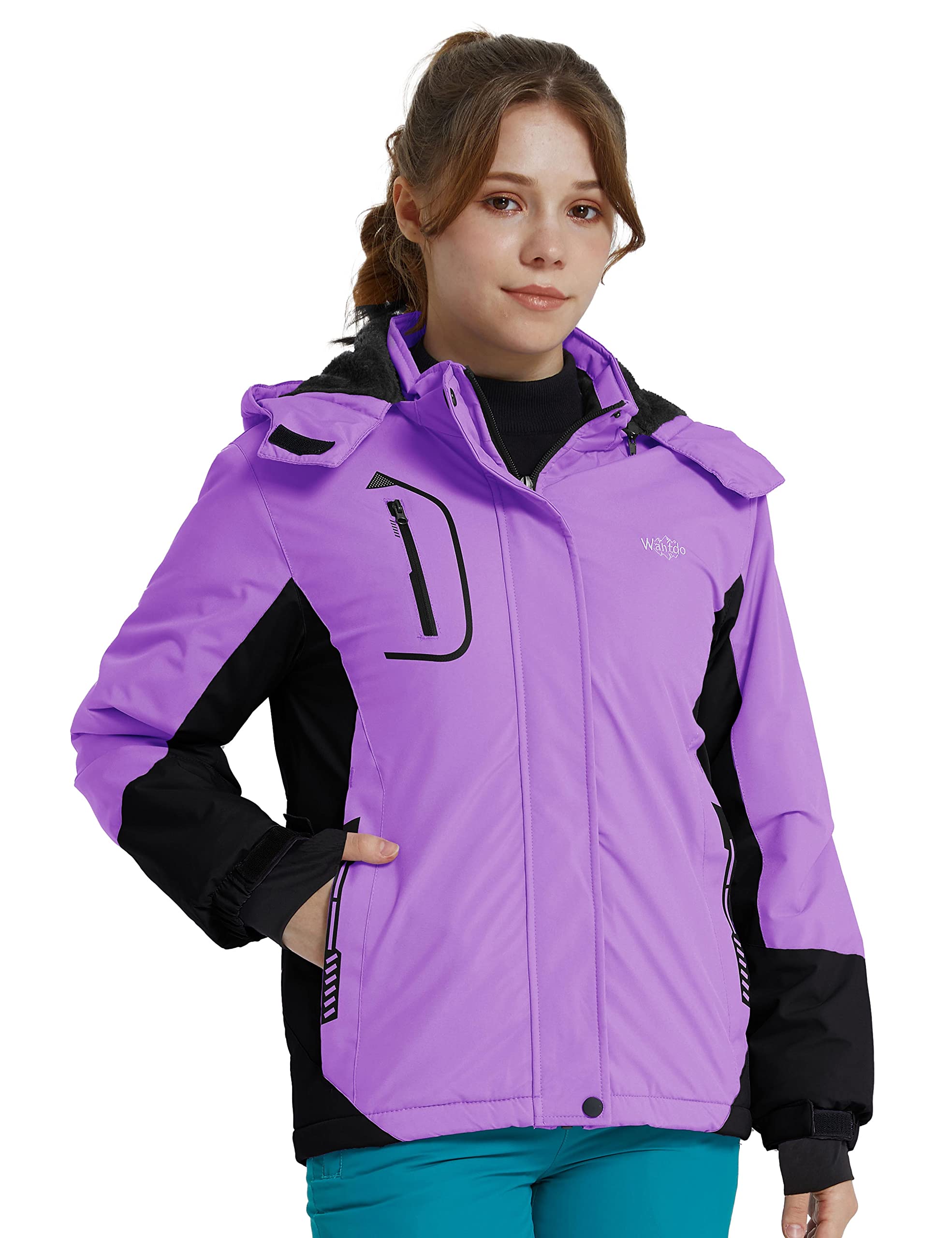 Wantdo Chaquetas de Esquí Impermeable Montaña Abrigo Snowboard para Exteriores Parka de Nieve con Capucha Chaqueta Aislada con Vellón Cálida Invierno para Niñas