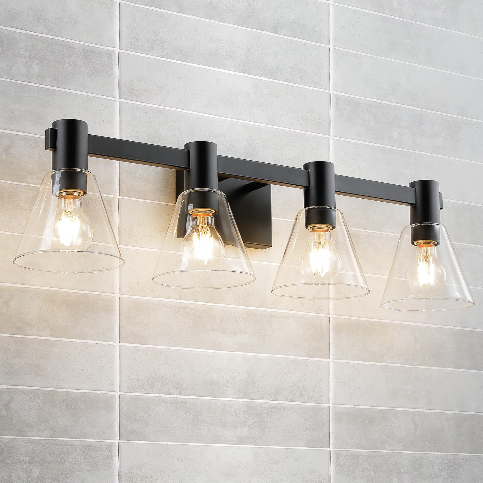 CCYCOL Black Bathroom Light Fixtures, 4-Light Bathroom Vanity Light Over Mirror with Clear Glass ...