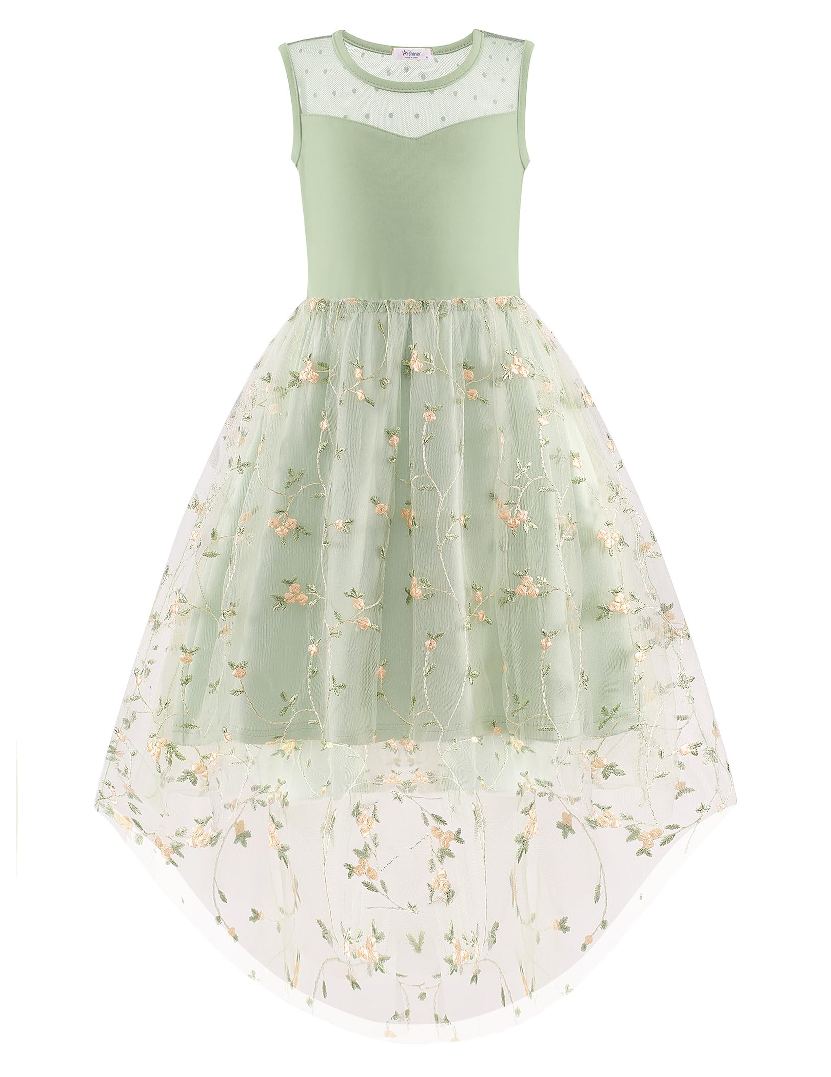 Arshiner Mädchenkleider Ärmelloses Kinder Sommer Party Festliches Hochzeitskleid Kommunionkleid Brautjungfernkleid Blumenmädchenkleider Tüllkleid mit asymmetrischem Saum und Gürtel 6-15 Jahre - 1