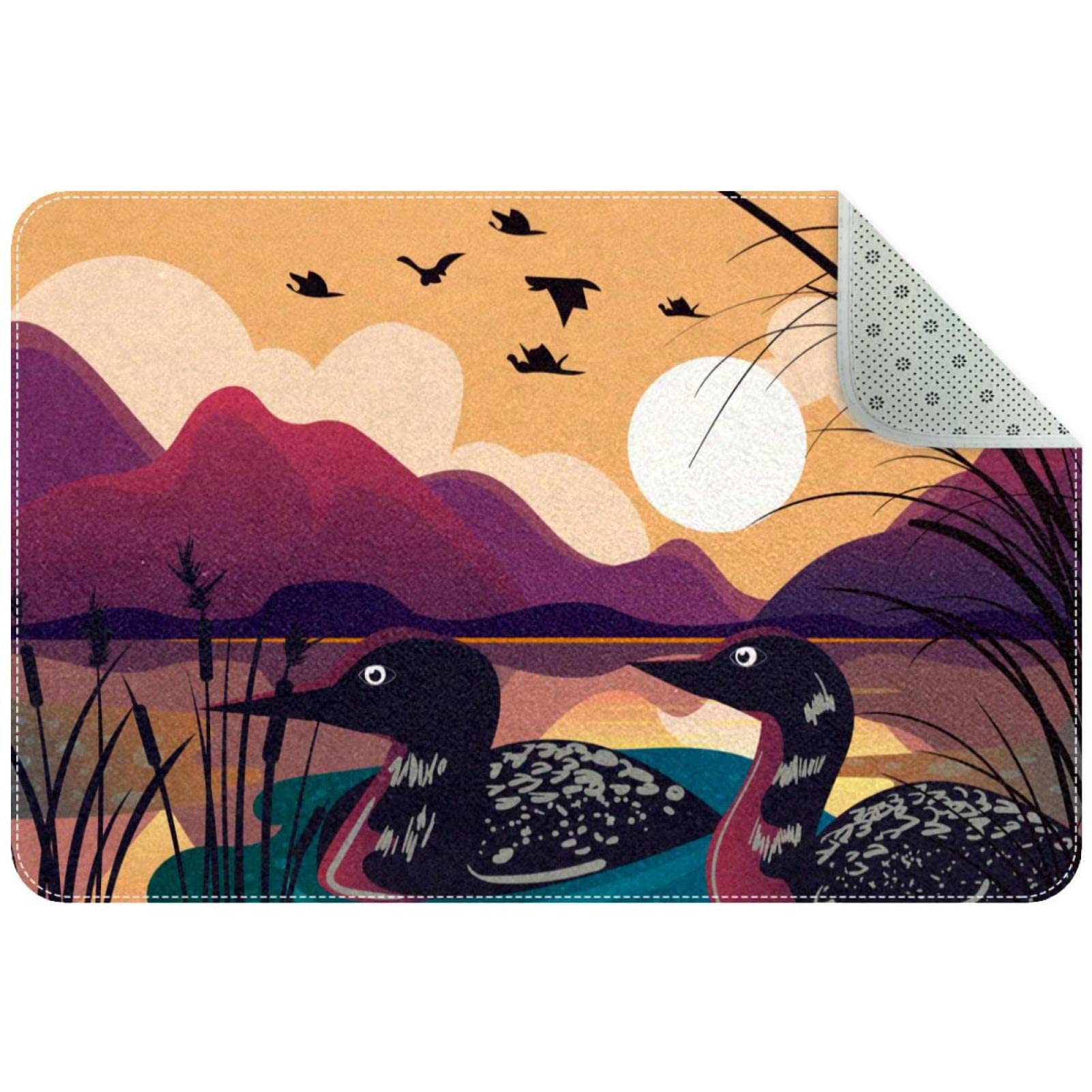 Paillasson antidérapant avec motif oiseau loon au coucher du soleil pour l'entrée