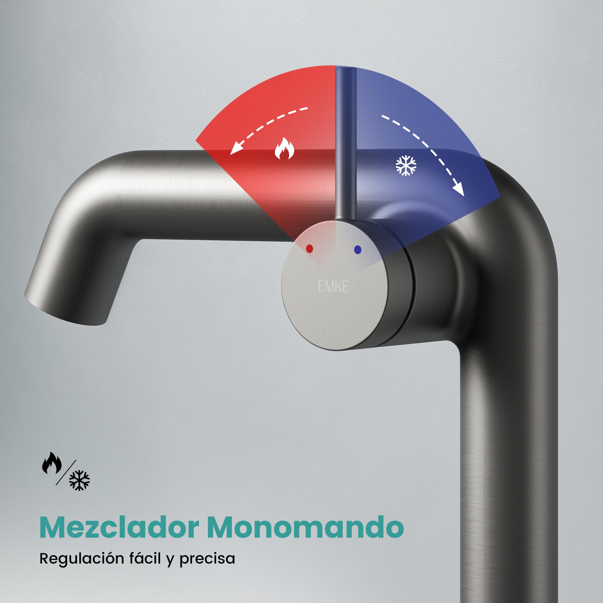 EMKE Grifo de Baño Antracita Mate, 222 x 200 x 76 mm | Latón, Cartucho de Cerámica, Grifo Monomando para Lavabo, Instalación Fácil