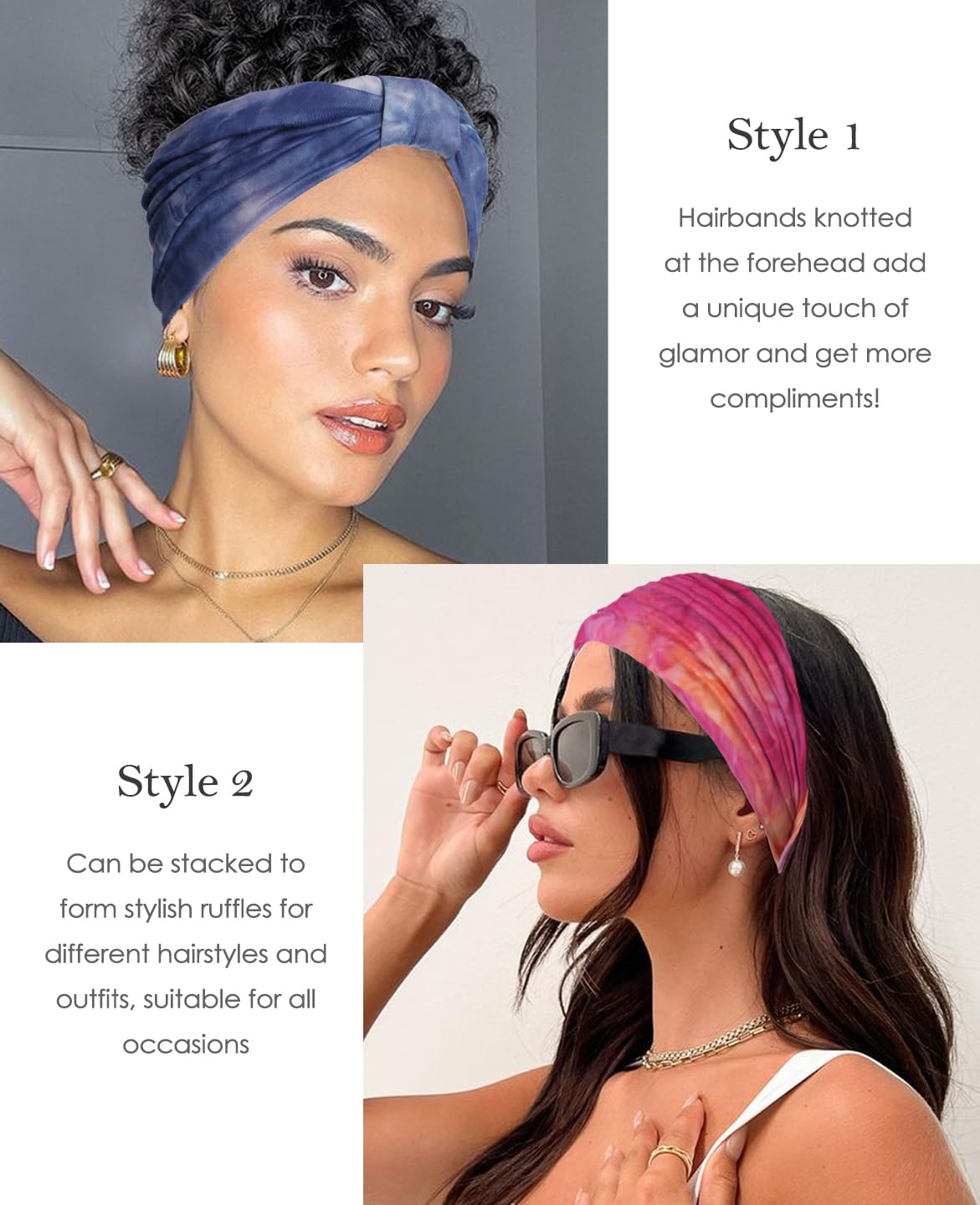 Artilady Diademas anchas para mujer, teñido anudado, turbante bohemio, bandas para el cabello anudadas, suaves, elásticas, antideslizantes, accesorios para el cabello, 6 unidades