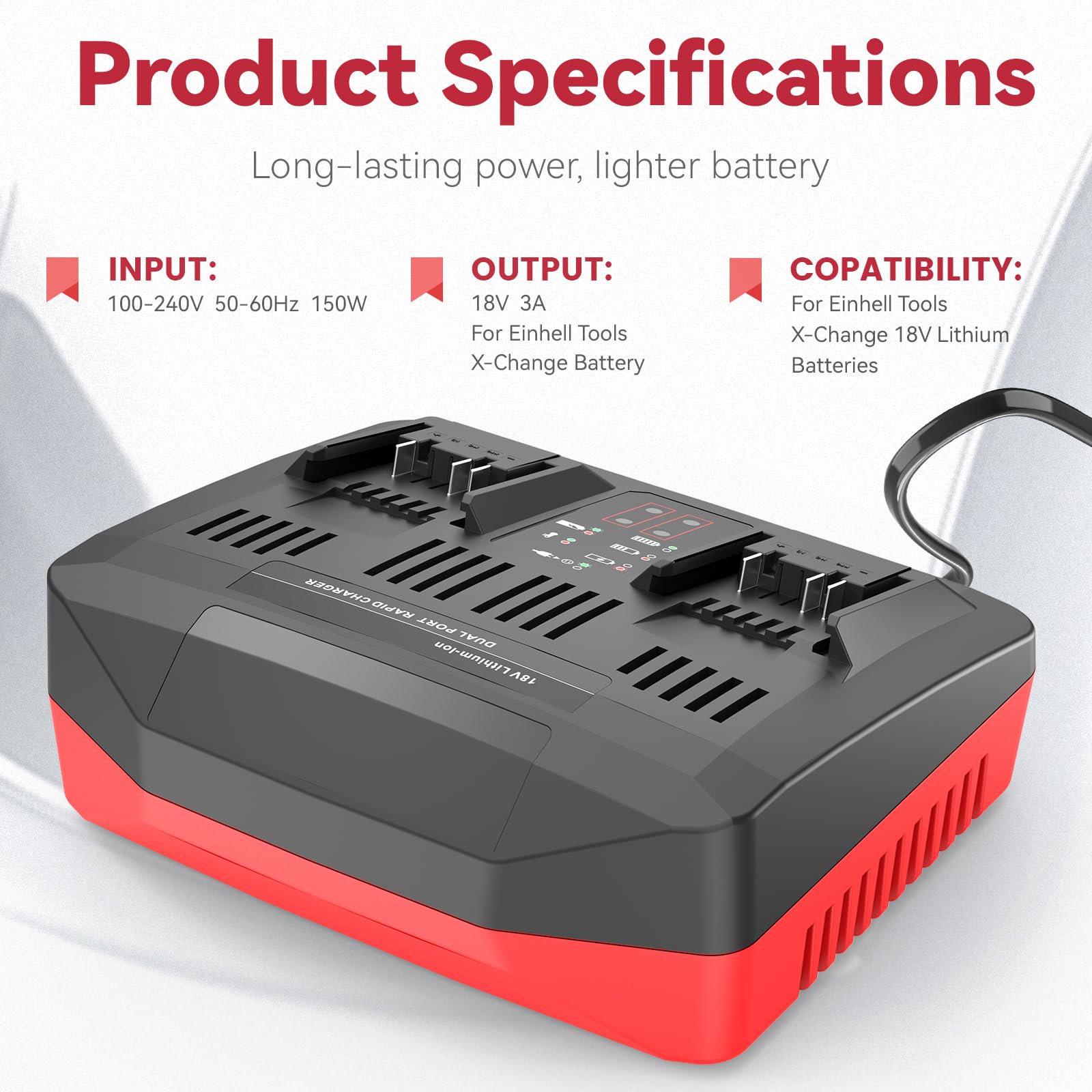ASUNCELL 3A Cargador de Doble Puerto para Power X-Change de 18V batería de Iones de Litio, Cargador rápido Twincharger, gestión de Carga Inteligente con Pantalla LED