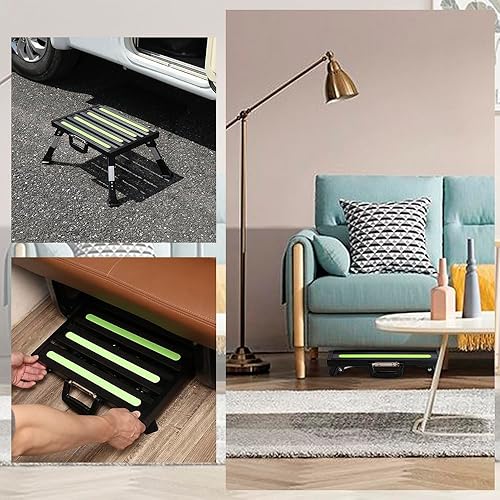 Miniatura 23 de Homeon Wheels Taburete para caravana, plataforma de aluminio ajustable con superficie antideslizante, escalón plegable con patas de goma, tira Gris