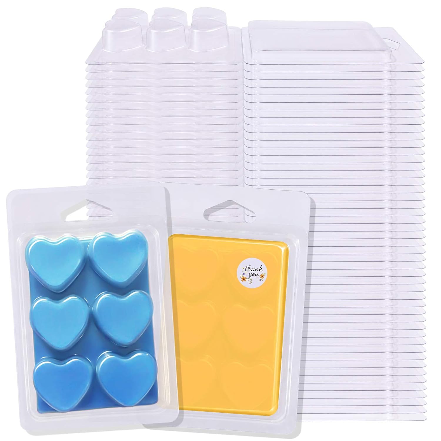 50 Pack Wax Melt Molds, MIKIMIQI Wax Melt Containers 6 Cavity Clear