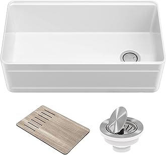 KRAUS Turino Workstation 33-inch Farmhouse Reversible Apron Front Fireclay Single Bowl Kitchen Sink with Accessories in Gloss White, KFR4-33GWH