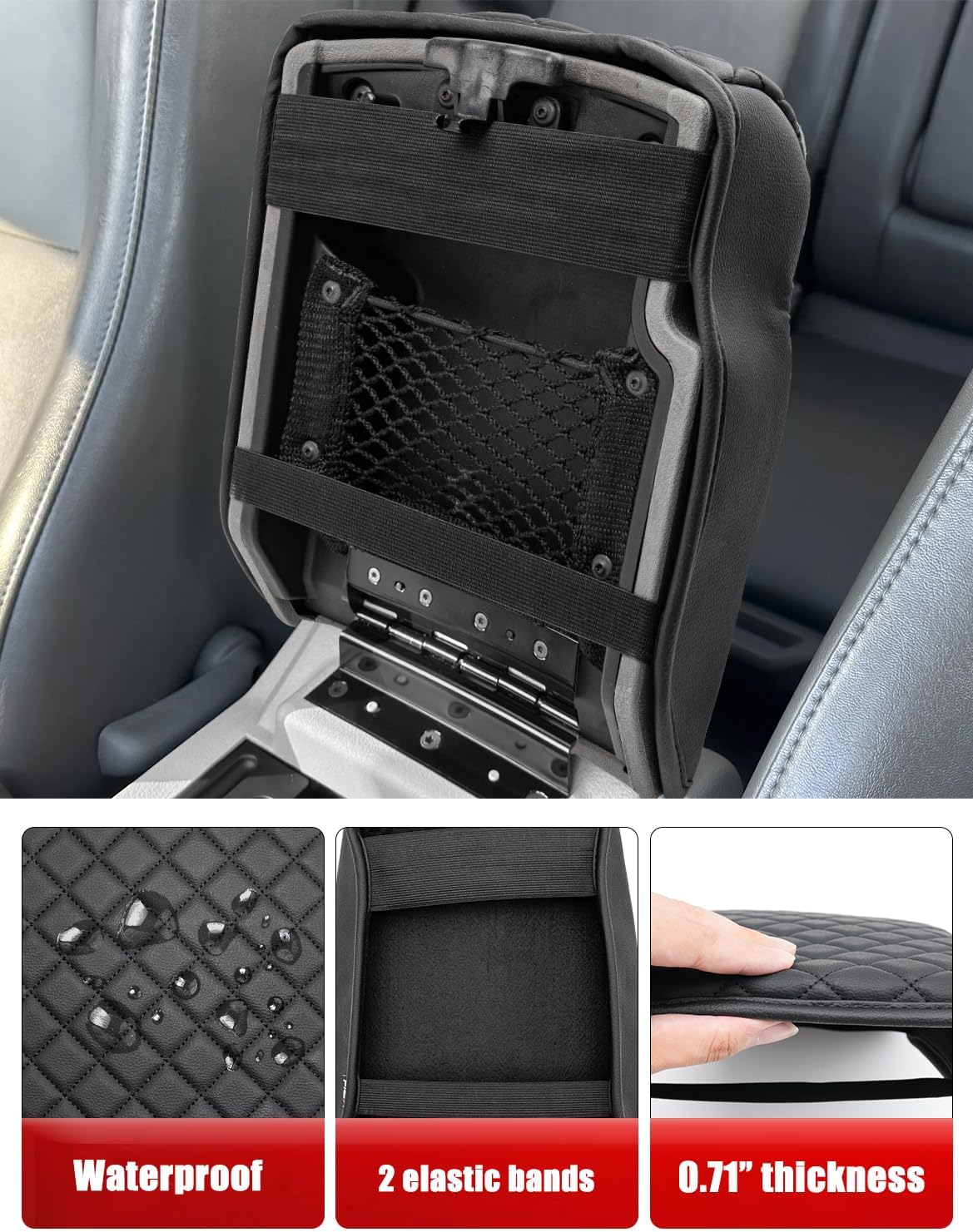 KBH Center Console Armrest Cover for Jeep Commander, Grand Cherokee 2005 2006 2007 2008 2009 2010, Middle Console Lid Cushion Protector, Arm Rest Box Pad, PU Leather, Anti-Scratch, Black