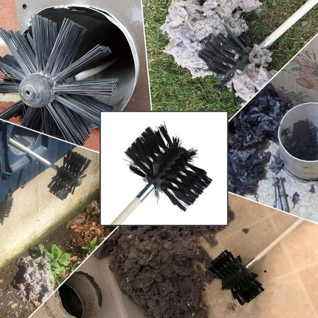 FAXIOAWA Rotierendes Schornsteinreinigungssystem-Set, Schornsteinfeger-Set mit flexiblen Nylonstäben zum Fegen von Schornsteinen, Kaminrohren, Herden, Dunstabzugshauben, 6 Stangen