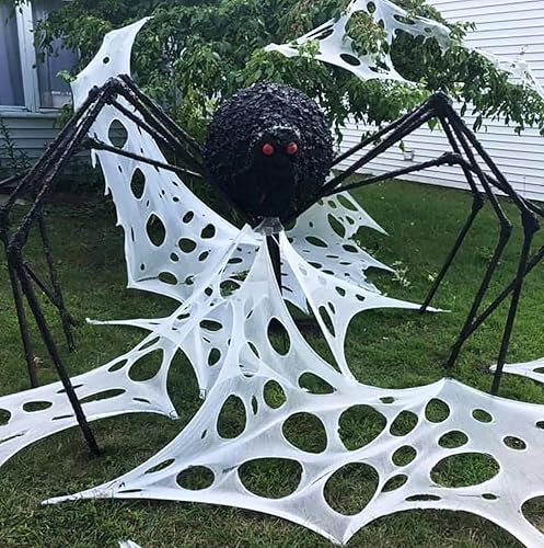 Miniatura 2 de Decoraciones de Halloween Telaraña al aire libre 13.45 x 12.46 pies red de carne de res elástica gigante precortada, telarañas, telaraña, telaraña,