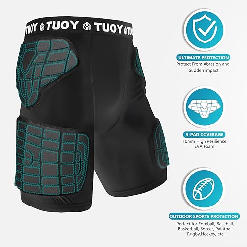 Miniatura 3 de TUOY Padded Compression Shorts Padded Football Girdle Hip and Thigh Protector