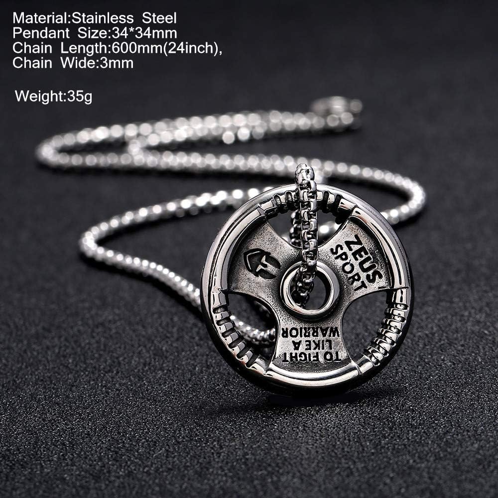 BLEUM CADE Stainless Steel Fitness Gym Dumbbell Weight Lifting Plate Barbell Pendant Necklace,Unisex,24inch Link Chain - Image 2