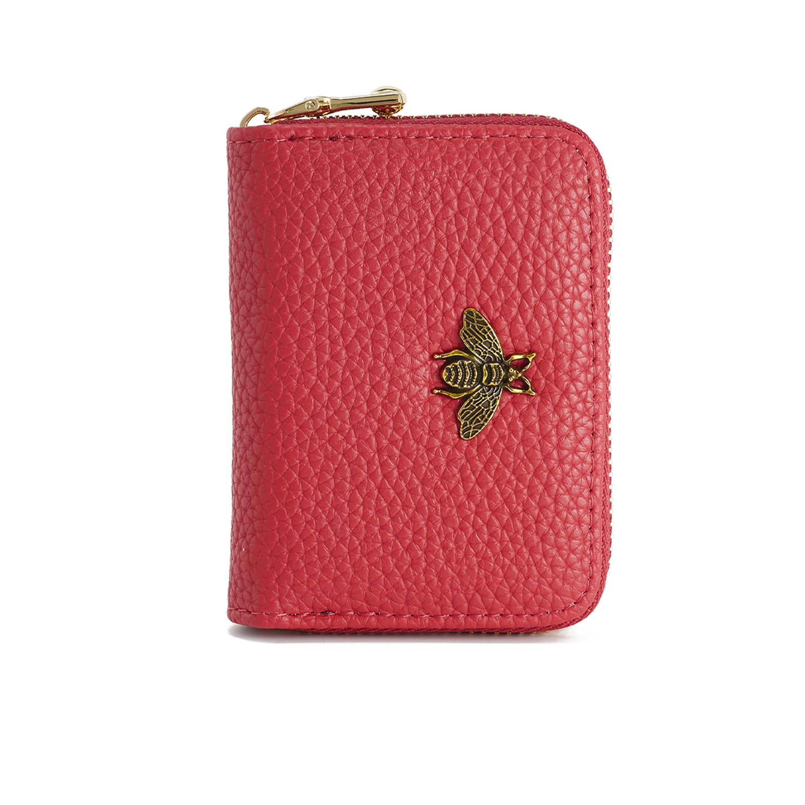Porte-cartes de crédit avec blocage RFID et fermeture éclair pour homme et femme, taille compacte, 14 emplacements,, Rouge