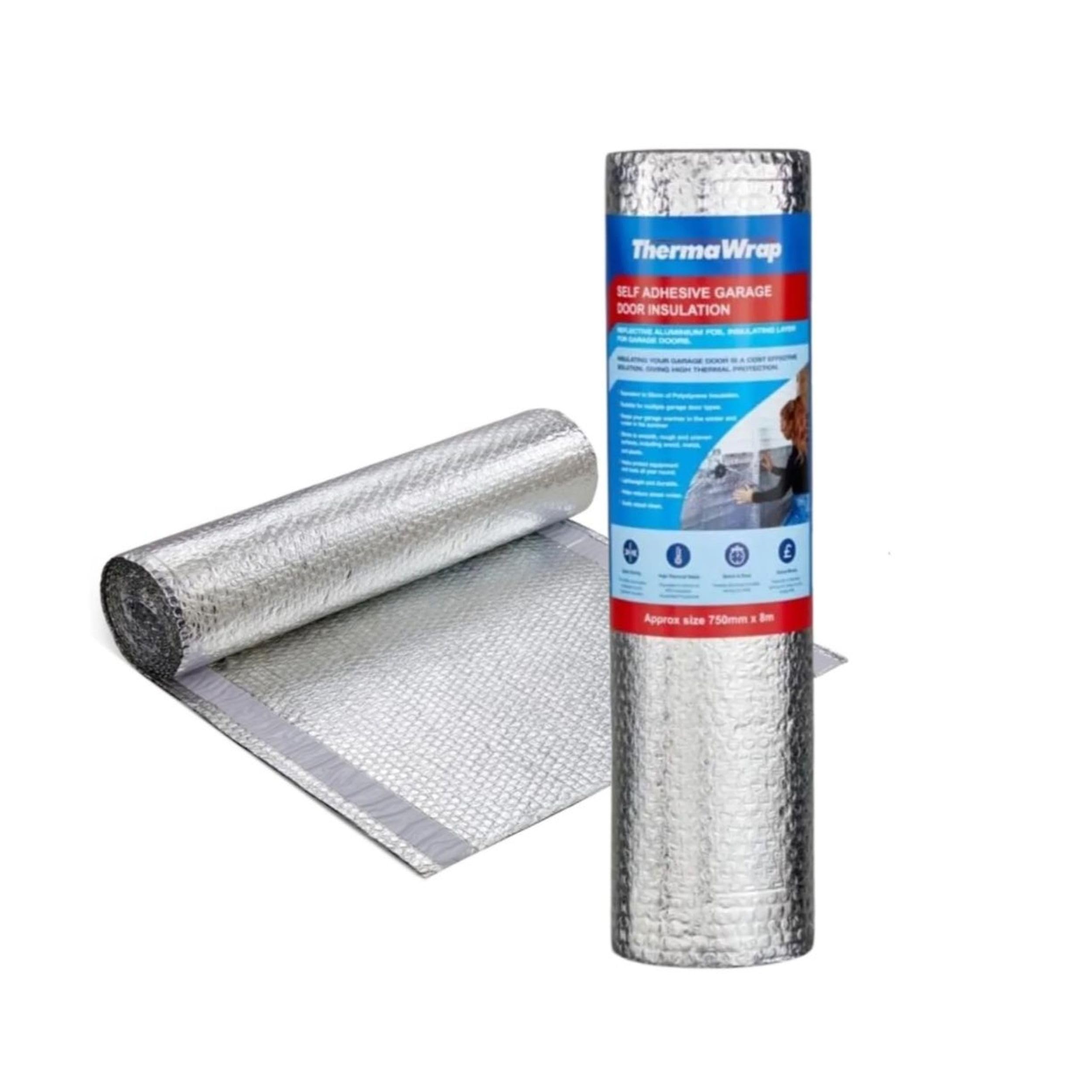 Shop4allsorts Silver Thermawrap Garage Door Insulation Roll 750Mm X 8M - Foil Bubble Insulation - Diy Self Adhesive - R Value 1.46 M²K/W - Thermal & Moisture Protection