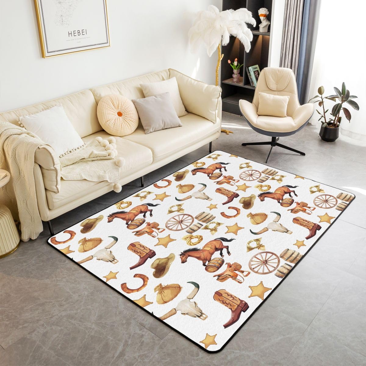 Homewish kokarda kowbojka dywanik 100 x 150 cm do sypialni - zachodnia kowbojka dywany salon kreskówka uroczy różowy nie gubi włosia dywan kokardka buty rodeo duże dywany