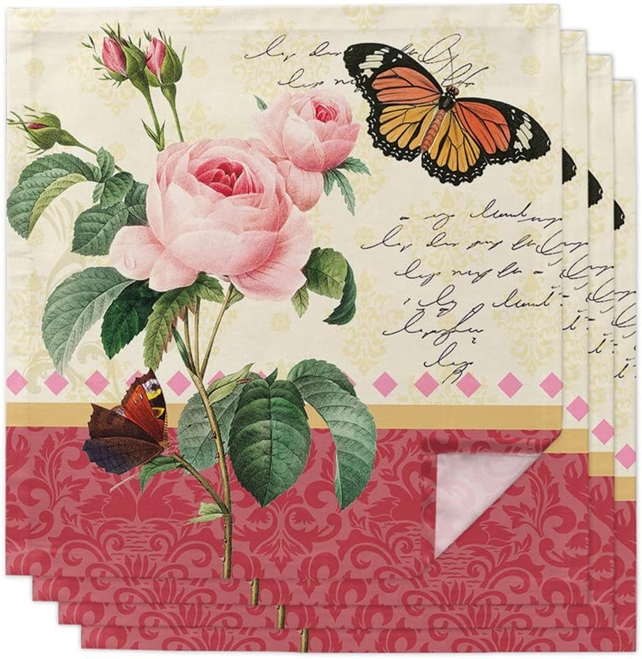 Antique Plant Flower Table Napkin Set Wedding Banquet Cloth Soft Tea Towels Dinner Handkerchief