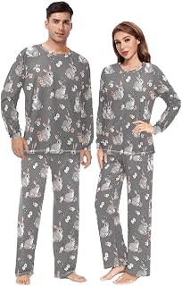 Par nattkläder kawaii-stil kanin grå herr och fru långärmade nattkläder tvådelat set pyjamas