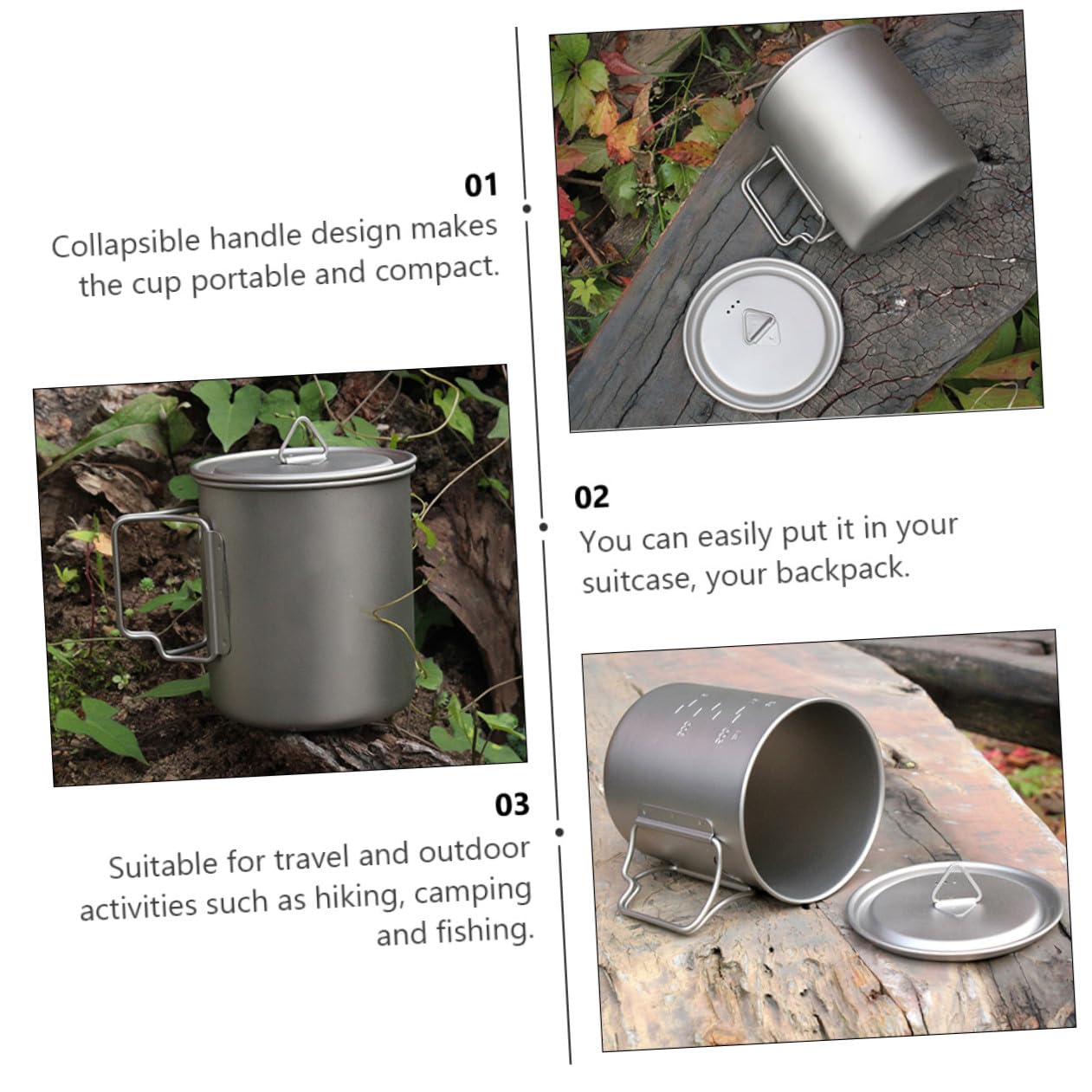KOMBIUDA Tasse de Camping Pliable 750 ML en Titane avec Couvercle pour Randonnée et Pique-niques